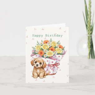 Carte Marionnette mignonne avec Pot de Fleurs Douce Anni
