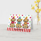 Carte Marionnettes Golden Retriever Anniversaire (Fleur jaune)