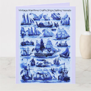 Carte MARITIME, NAVIRES VINTAGES, NAVIRES À VOILE, Bleu