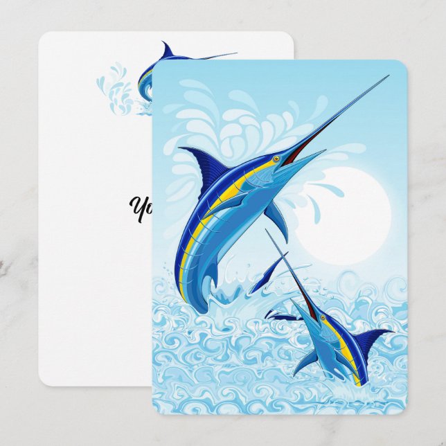 Carte Marlin Bleu Jaillissant de l'Océan (Devant / Derrière)