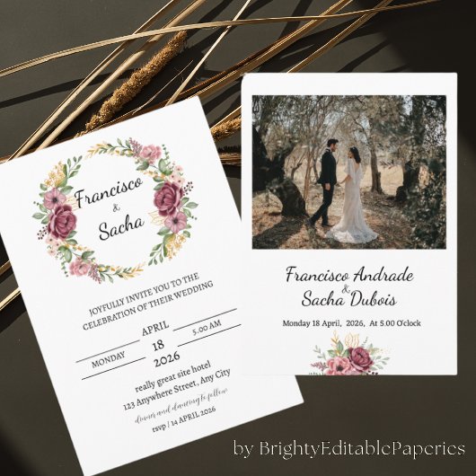 Carte Maroon Fleur de couronne Mariage Enregistrer La Ca