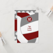 Carte maroon grey volleyball anniversaire ou félicitatio (Devant/Arrière en situation)