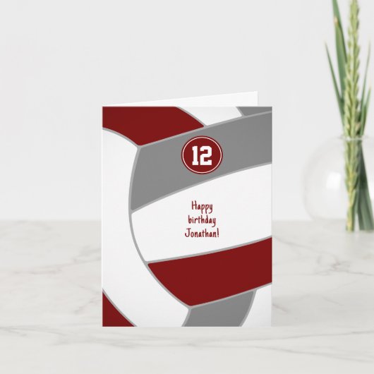 Carte maroon grey volleyball anniversaire ou félicitatio (Devant)