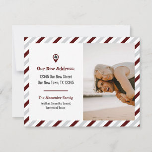 Carte Maroon Nous Avons Déménagé Striped Moving Photo