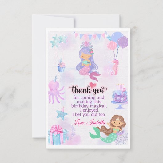 Carte Marque d'anniversaire de Mermaid Merci pour sacs d (Devant)