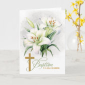 Carte Marque de baptême 16 verset biblique croix et lys (Fleur jaune)