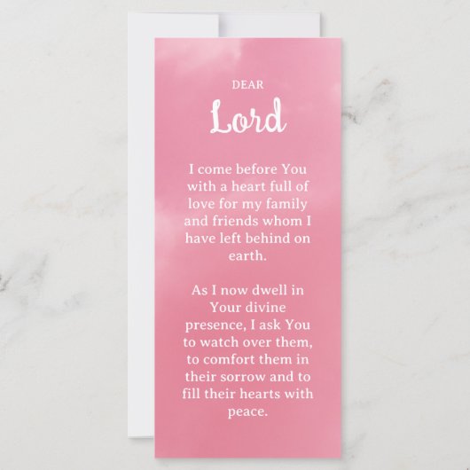 Carte Marque-page de prière commémorative Ciel rose para (Dos)