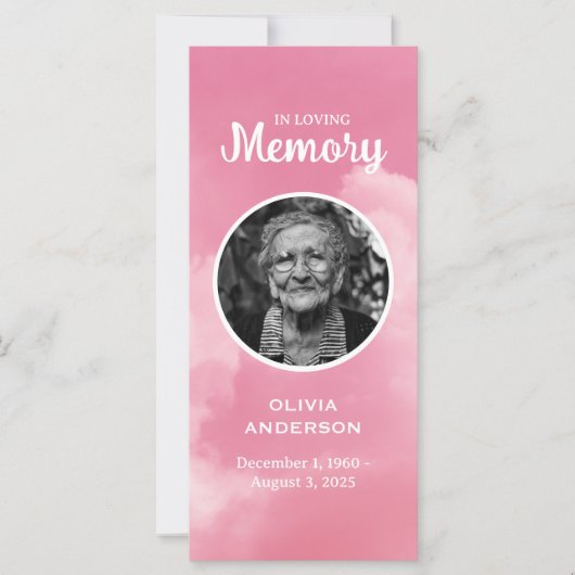 Carte Marque-page de prière commémorative Ciel rose para (Devant)