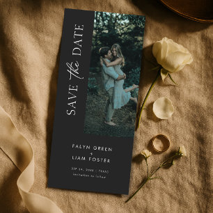 Carte Marque-page noir élégant pour photo de mariage à c