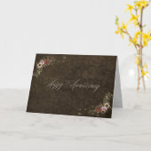 Carte marron anniversaire damas et bouquet (Fleur jaune)