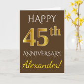 Carte Marron, Or Faux 45e Anniversaire de Mariage + Nom (Fleur jaune)