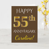 Carte Marron, Or Faux 55e Anniversaire de Mariage + Nom (Fleur jaune)