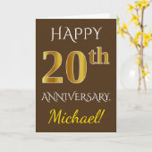 Carte Marron, Or Imitation 20e Anniversaire de Mariage + (Fleur jaune)