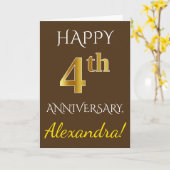Carte Marron, Or Imitation 4e Anniversaire de Mariage +  (Fleur jaune)