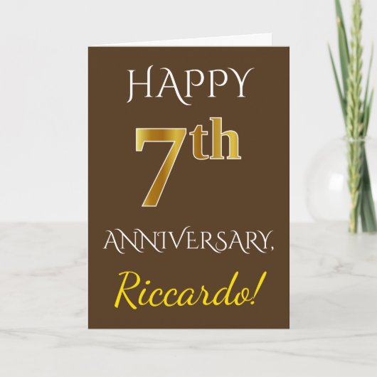 Carte Marron, Or Imitation 7e Anniversaire De Mariage +  (Devant)