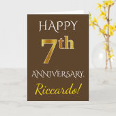 Carte Marron, Or Imitation 7e Anniversaire De Mariage +  (Fleur jaune)