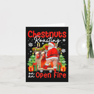 Carte Marrons rôtis sur un feu ouvert drôle de Père Noël