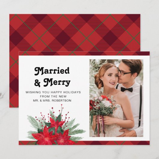 Carte Marry & Joyeux Mariage de Noël Photo Floral (Devant / Derrière)