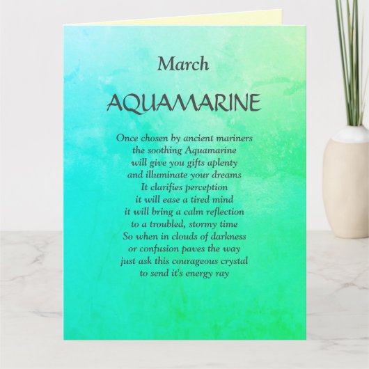 Carte Mars Anniversaire Birthstone Aquamarine Salutation (Devant)