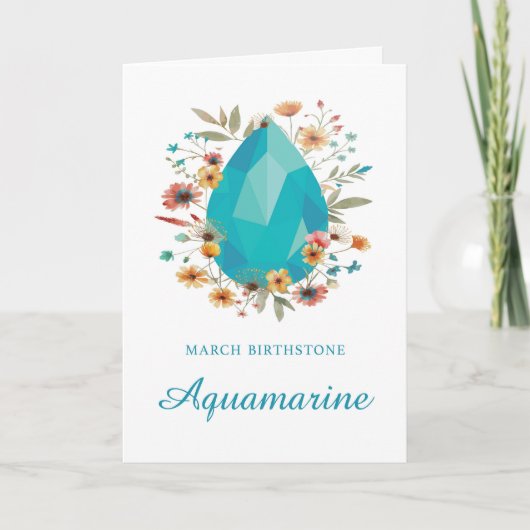 Carte Mars Birthstone Aquamarine Anniversaire Fleurs sau (Devant)