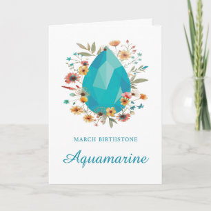 Carte Mars Birthstone Aquamarine Anniversaire Fleurs sau