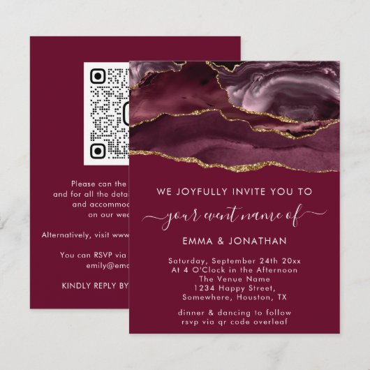 Carte Marsala Rouge or Burgundy Parties scintillant fron (Devant / Derrière)