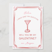 Carte Martini à la galentine Whimsical Girly rouge et ro (Devant)