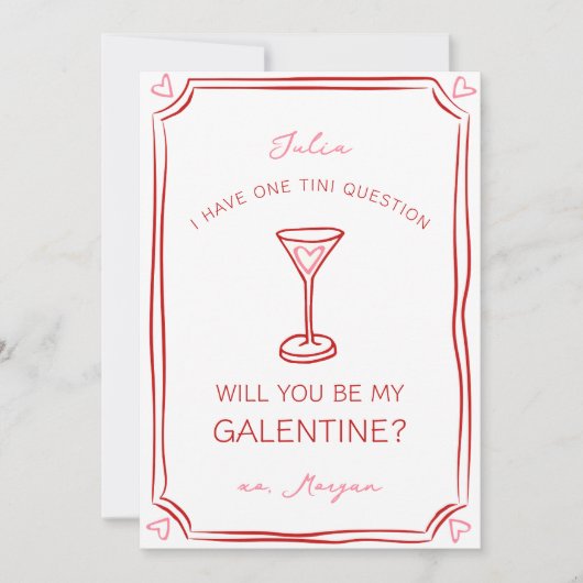 Carte Martini à la galentine Whimsical Girly rouge et ro (Devant)