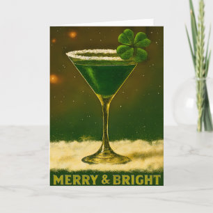 Carte Martini de Noël irlandais au trèfle à quatre feuil