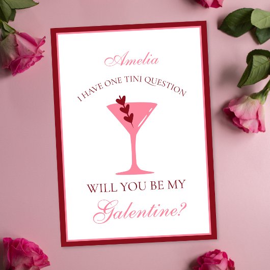Carte Martini Galentine's Day esthétique rouge et rose