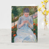 Carte Mary Cassatt - Fille couture dans un jardin (Fleur jaune)