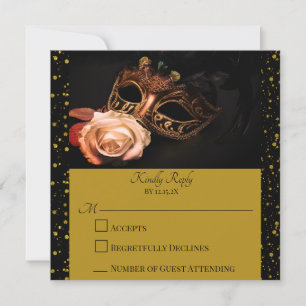 Carte Mascarade élégante et Rose blanche 