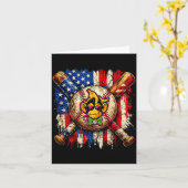 Carte Mascotte de baseball de singe drôle avec drapeau a (Fleur jaune)
