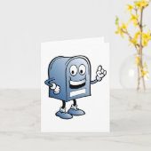 Carte Mascotte de boîte aux lettres joyeux bleu caractèr (Fleur jaune)