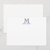Carte Masculine bleu initial Monogramme et nom plat Note (Devant / Derrière)