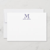 Carte Masculine bleu initial Monogramme et nom plat Note (Devant)