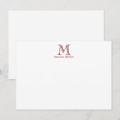 Carte Masculine rouge Monogramme initial et nom Note pla (Devant / Derrière)