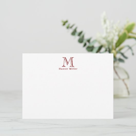 Carte Masculine rouge Monogramme initial et nom Note pla (Debout devant)