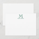 Carte Masculine vert initial Monogramme et nom plat Note (Devant / Derrière)