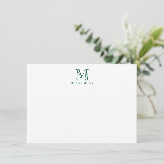 Carte Masculine vert initial Monogramme et nom plat Note (Debout devant)