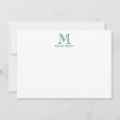 Carte Masculine vert initial Monogramme et nom plat Note (Devant)