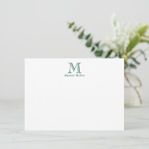 Carte Masculine vert initial Monogramme et nom plat Note