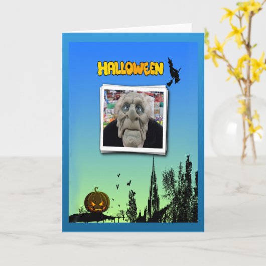 Carte Mask of Old Man, Flying Witch and Jack o Lantern (Fleur jaune)
