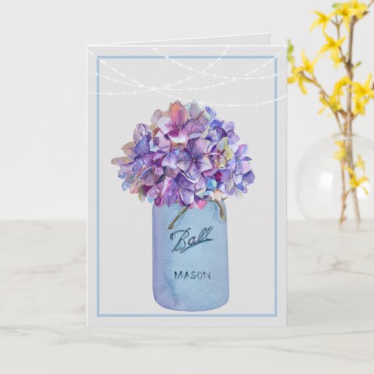 Carte Mason Jar Avec Hydrangeas Violettes Lumières À Cha (Fleur jaune)