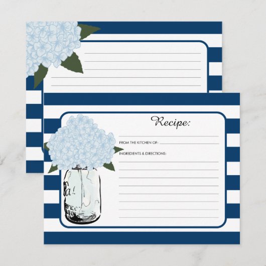 Carte Mason Jar et Blue Hydrangea Bloom Recette (Devant / Derrière)