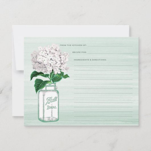 Carte Mason Jar & Hydrangea Mint Green Recette Car (Devant)