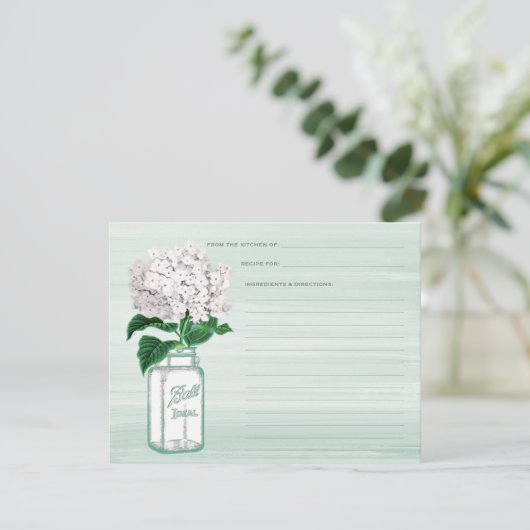 Carte Mason Jar & Hydrangea Mint Green Recette Car (Debout devant)
