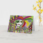 Carte Masque à plumes de Mardi Gras psychédélique (Fleur jaune)