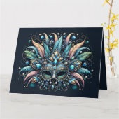 Carte Masque de bijoux à plumes de masquerade boho (Fleur jaune)