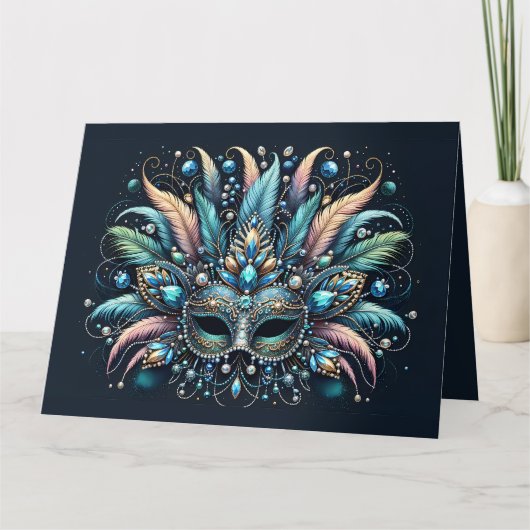 Carte Masque de bijoux à plumes de masquerade boho (Devant)